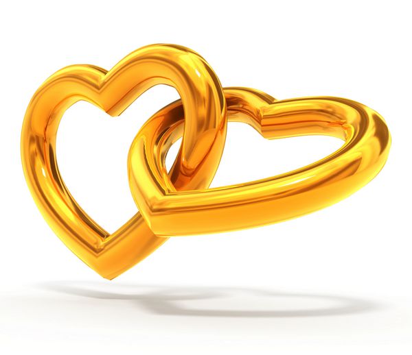 تصویر مدل سه بعدی دو قلب طلایی متصل شده است