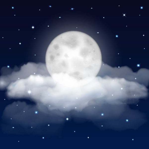 آسمان شب با ماه ستاره و ابر
