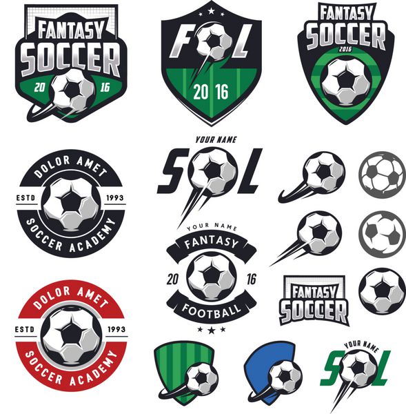 مجموعه ای از فوتبال اروپایی برچسب های فوتبال نشان ها و عناصر طراحی