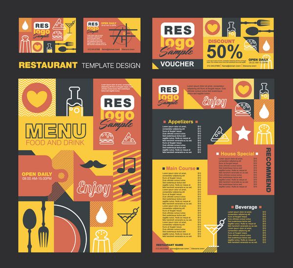 مجموعه بزرگ طراحی منوی رستوران و کافه کوپن کارت ویزیت منوی کافه رستوران طراحی قالب بروشور غذا