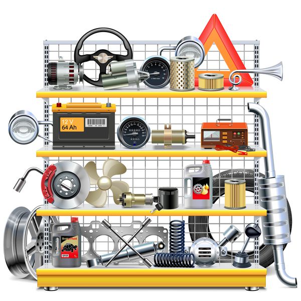 وکتور قفسه سوپرمارکت با لوازم یدکی خودرو