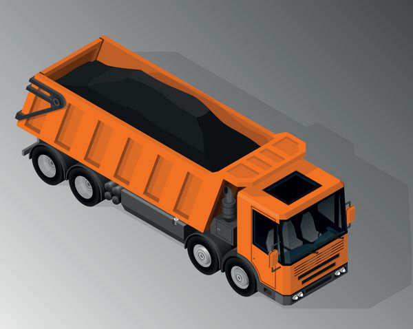 وکتور تصویر ایزومتریک کامیون کمپرسی تجهیزات برای صنعت ساختمان