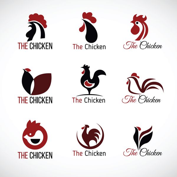 طرح ست وکتور لوگوی مرغ مشکی قرمز و قهوه ای