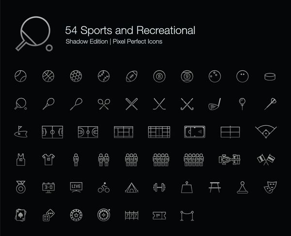 Sports and Recreational Pixel Perfect Icons سبک خط Shadow Edition