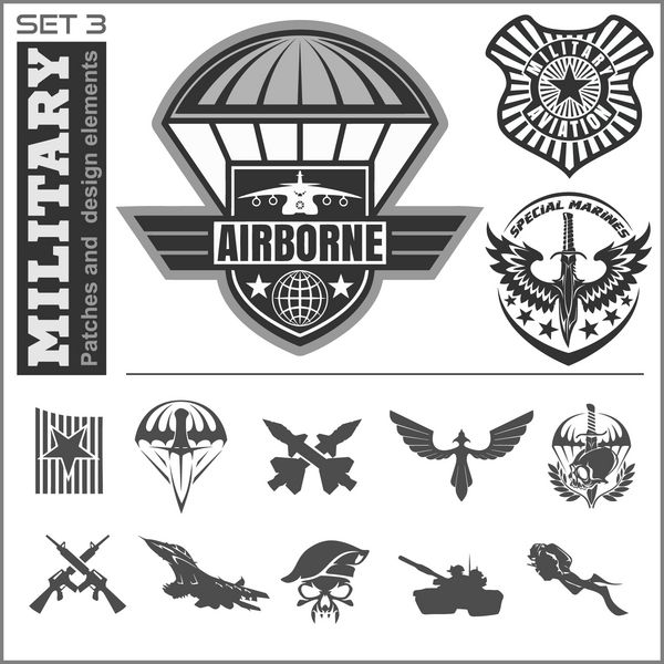 قالب طراحی وکتور مجموعه نشان نظامی نیروی هوایی
