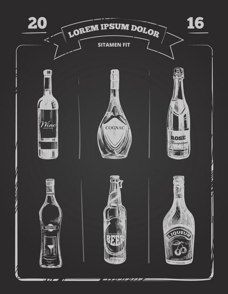 منوی نوشیدنی ها روی تخته سیاه به سبک طراحی شده با دست منوی نوشیدنی الکلی طراحی الکل روی تخته سیاه وکتور الکل