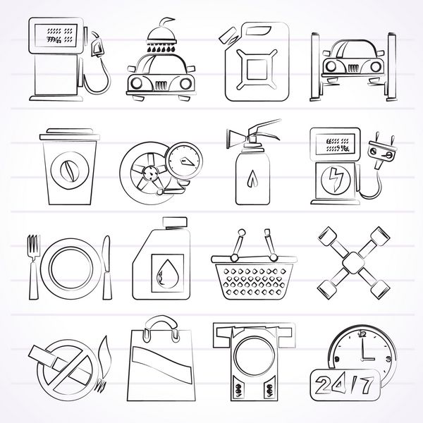 نمادهای خدمات پمپ بنزین - مجموعه آیکون های وکتور