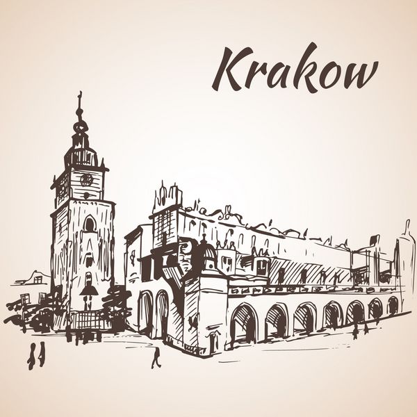 میدان اصلی کراکوف لهستان طرح جدا شده بر روی پس زمینه سفید