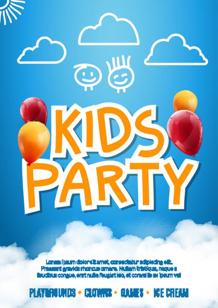 قالب پوستر طرح دعوت مهمانی کودکان بروشور جشن سرگرم کننده بچه ها