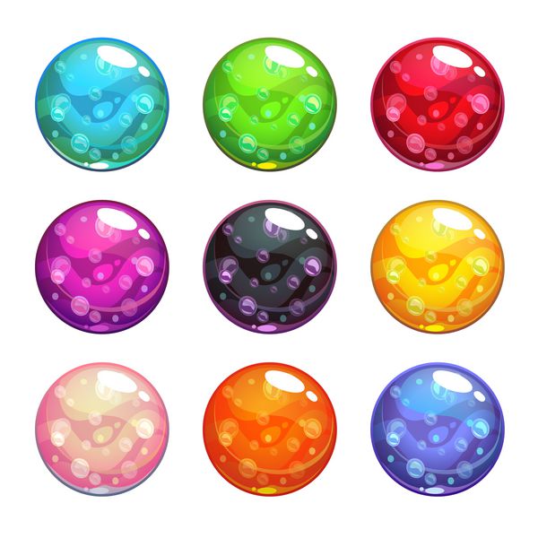 مجموعه توپ های جادویی شیشه ای رنگارنگ وکتور