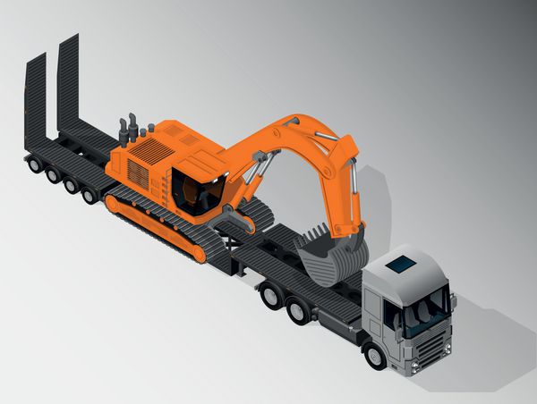 تصویر وکتور ایزومتریک یک کامیون با تریلر برای حمل و نقل محموله های بزرگ تجهیزات برای تحویل بار