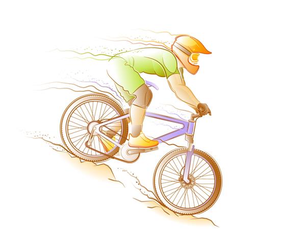 دوچرخه سواری در کوهستان دوچرخه سوار ورزشکار شرکت در مسابقات ورزشی دوچرخه سواری کوهستان تصویرسازی با موضوع بازی های ورزشی