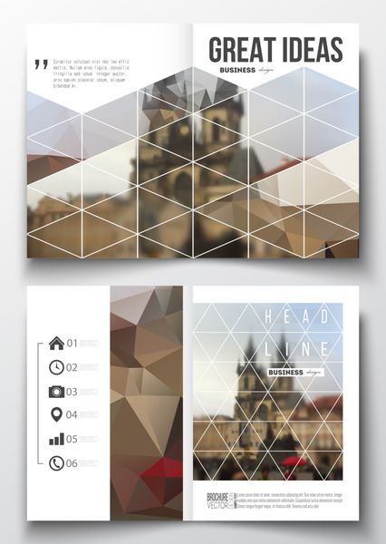 مجموعه ای از الگوهای تجاری برای بروشور مجله بروشور جزوه یا گزارش سالانه پس زمینه چند ضلعی تصویر تار منظر شهری منظره شهری پراگ بافت مثلثی مدرن