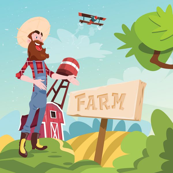 مزرعه نمایش ایستاده کشاورز چشم انداز حومه زمین کشاورزی