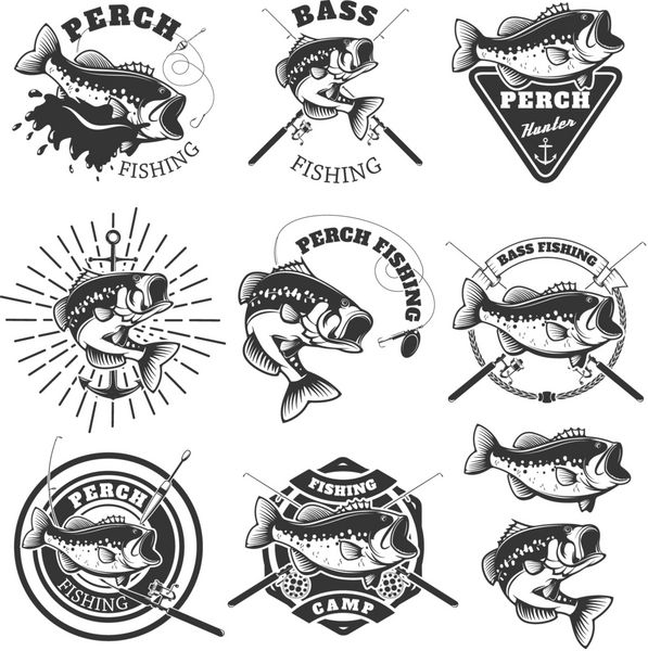 برچسب های ماهیگیری باس ماهی سوف الگوهای نماد برای ماهیگیری ج