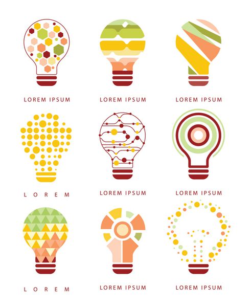 نمادهای طراحی انتزاعی هندسی مختلف لامپ ایده