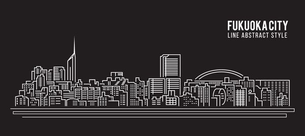 طراحی وکتور وکتور خط هنر ساختمان منظره شهری - شهر فوکوکا