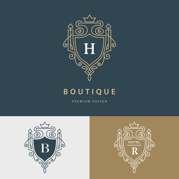 مونوگرام گرافیک خطی طراحی لوگو هنر سلطنتی حرف H B R الگوی برازنده علامت تجاری هویت برای رستوران سلطنتی بوتیک کافه هتل هرالدیک جواهرات مد عناصر برداری