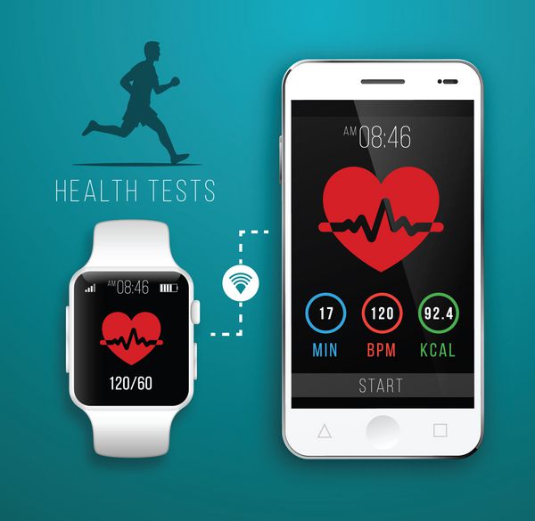 ساعت هوشمند با اپلیکیشن تناسب اندام برای سلامتی همگام سازی دستگاه ها تصویرسازی به سبک مسطح