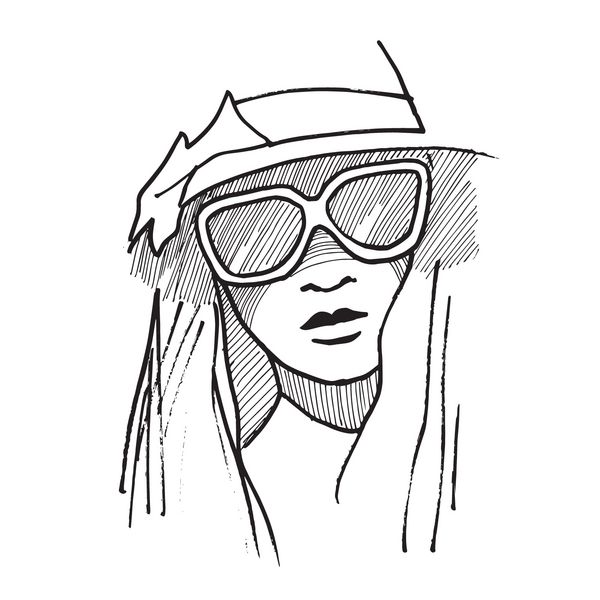 صورت دست کشیده زن جوان با عینک آفتابی جدا شده بر روی وایت