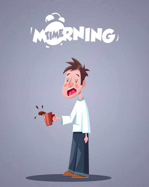 زندگی صبحگاهی روزانه خمیازه مرد خواب آلود با فنجان قهوه وکتور