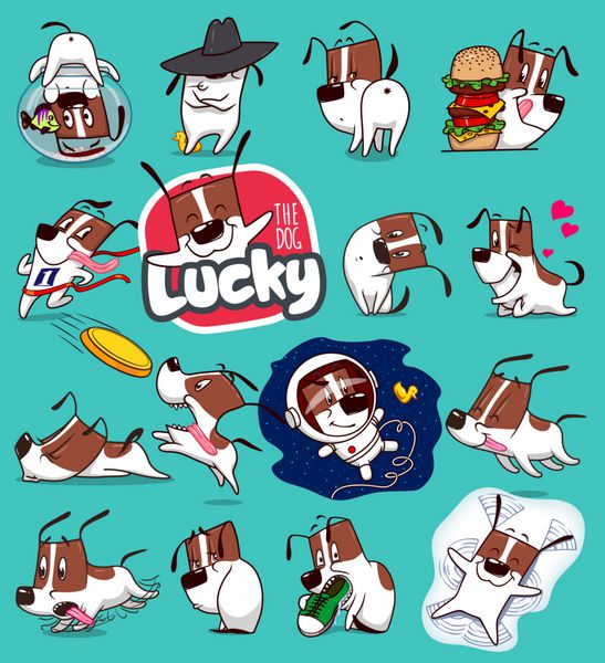 مجموعه استیکر شکلک های سگ کارتونی Emoji تصاویر استوک وکتور