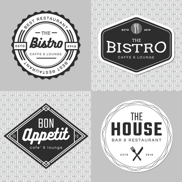 مجموعه ای از نشان بنر برچسب و لوگو برای رستوران غذا پذیرایی طراحی ساده و مینیمال وکتور