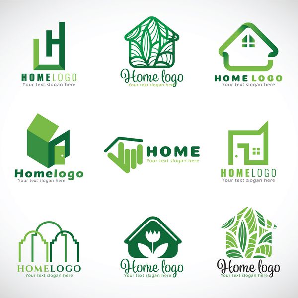 طراحی مجموعه وکتور لوگوی خانه سبز طبیعت و مفهوم مدرن