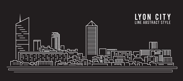 طراحی وکتور وکتور خط هنر ساختمان منظر شهری - شهر لیون