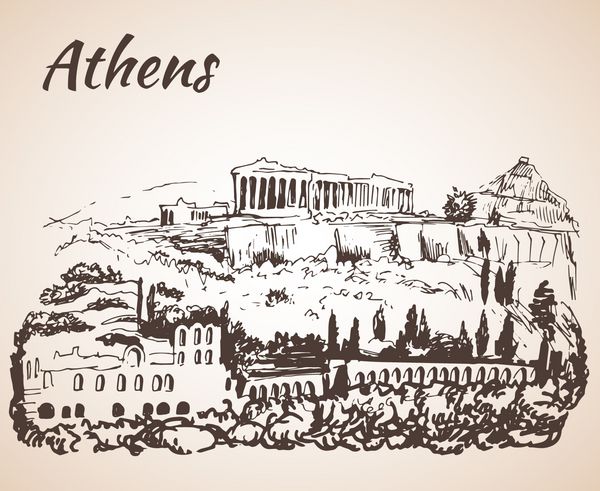 طرح کلی آتن - یونان جدا شده در زمینه سفید