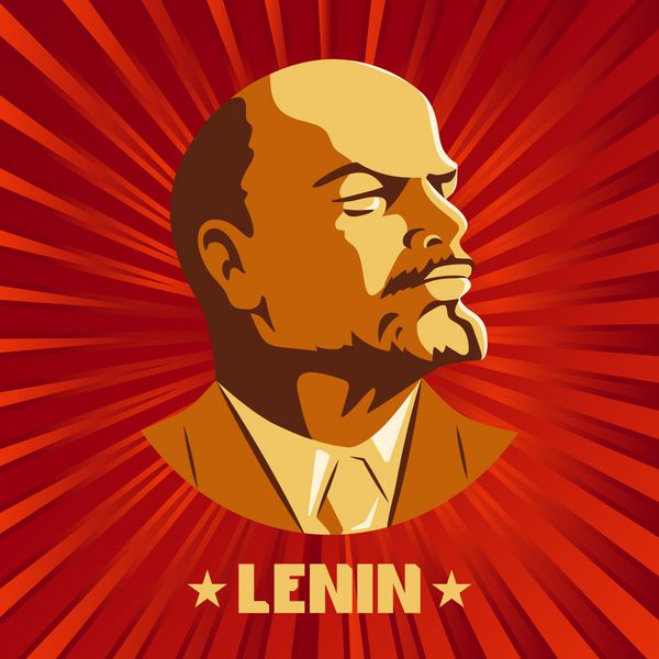 پرتره ولادیمیر لنین پوستر سبک شوروی رهبر اتحاد جماهیر شوروی نماد انقلابی روسیه