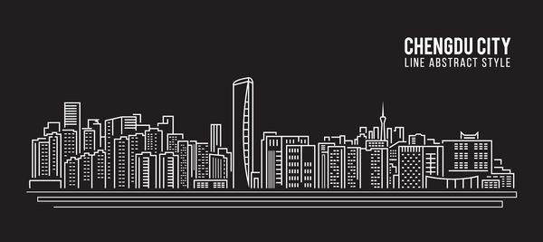 طراحی وکتور وکتور خط هنر ساختمان منظره شهری - شهر چنگدو