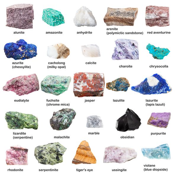 سنگ های قیمتی تزئینی خام و مواد معدنی با نام