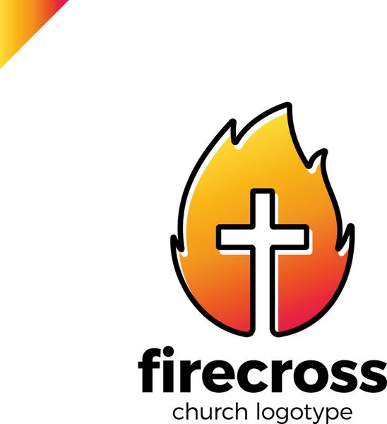 صلیب مسیحیت مدرن در آتش یا نماد شعله در فضای منفی