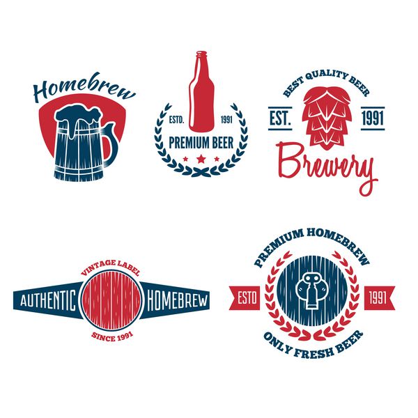 مجموعه ای از لوگوی قدیمی نشان نشان یا عناصر لوگو تایپ برای آبجو مغازه دم نوش خانگی میخانه بار کافه و رستوران