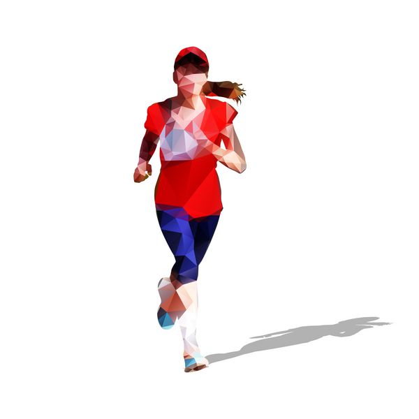 دختر جوان در حال دویدن شبح وکتور هندسی انتزاعی رنگی