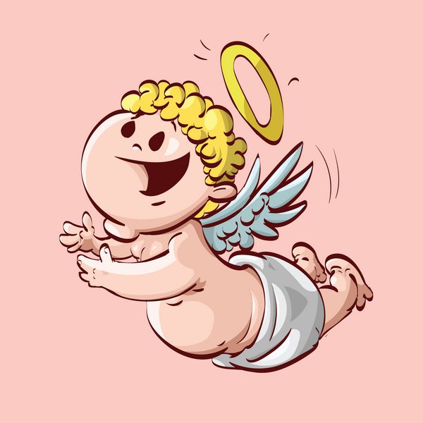 وکتور رنگارنگ از یک فرشته نوزاد که با دستان به جلو پرواز می کند و پوشک پوشیده است