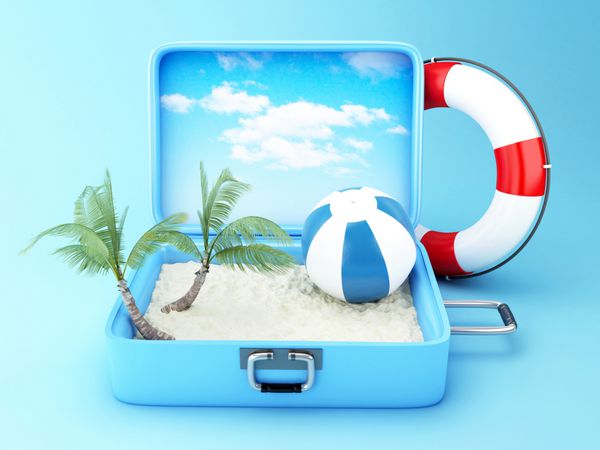 چمدان سفر مفهوم تعطیلات ساحلی