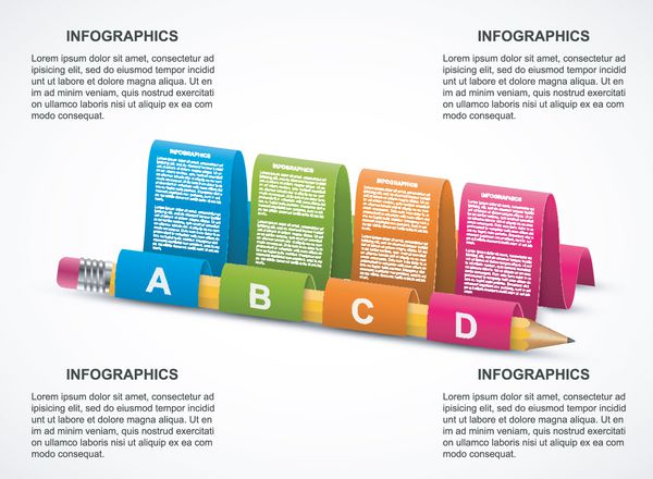 قالب انتزاعی اینفوگرافیک برای ارائه های تجاری یا جزوه اطلاعاتی مداد با روبان