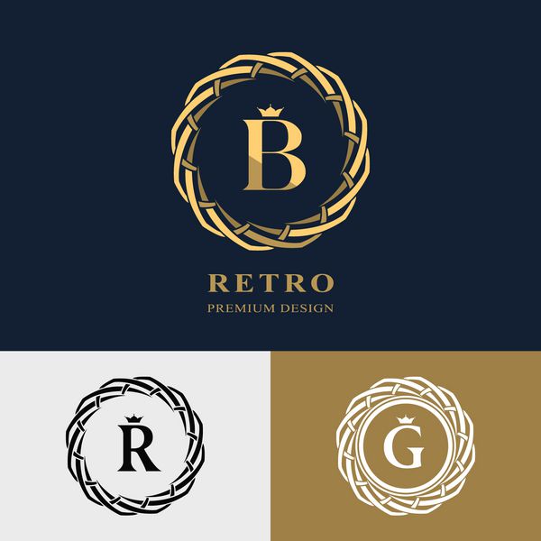 نشان دایره بافندگی عناصر طراحی مونوگرام قالب برازنده طراحی لوگوی ساده حرف B R G برای سلطنتی کارت ویزیت بوتیک هتل هرالدیک طراحی وب وکتور