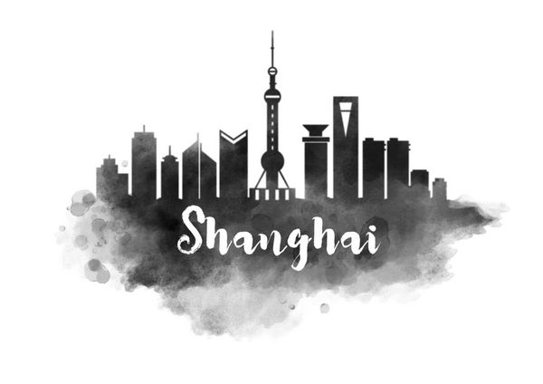 آبرنگ خط افق شهر شانگهای