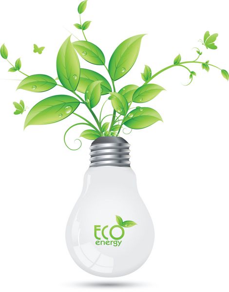 طرح ECO Energy با درخت در حال رشد از لامپ بردار ilusstrati