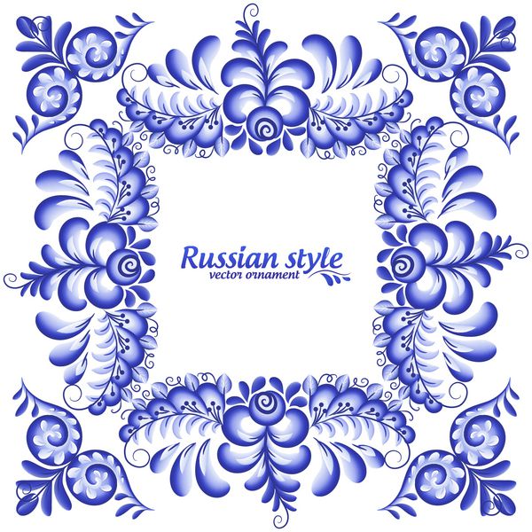 دستمال کاغذی مربعی وکتور آبی به سبک گژل روسی
