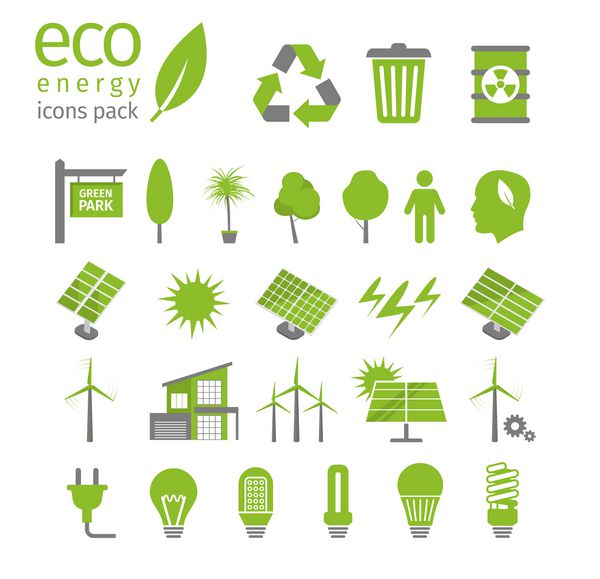 مجموعه آیکون انرژی سبز و محیط زیست وکتور