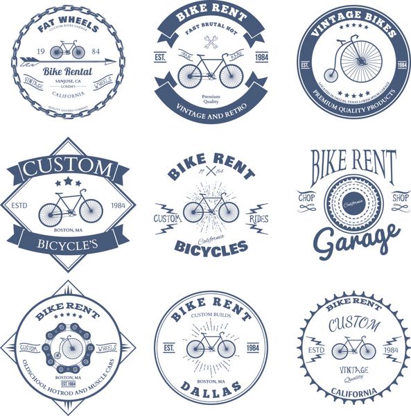 طراحی لیبل و نشان های اجاره دوچرخه بردار
