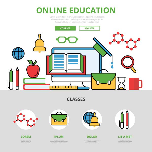 بردار اینفوگرافیک آموزش آنلاین تخت خطی دانش