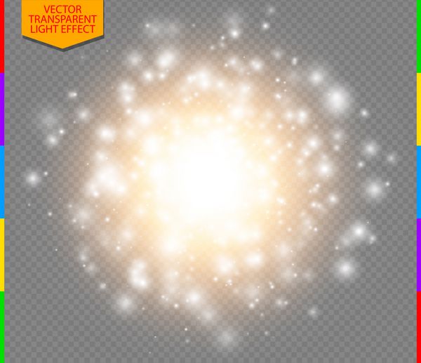 انفجار طلایی انتزاعی با جرقه های سفید طراحی مدرن انفجار ستاره درخشان یا افکت نور آتش بازی پس زمینه شفاف وکتور نور می درخشد مفهوم کریسمس فلاش یا جرقه