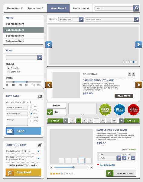 مجموعه عناصر طراحی وب سایت فروشگاه آنلاین