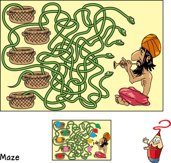 افسونگر مار هندی بازی پیچ و خم آموزشی برای کودکان وکتور کارتونی