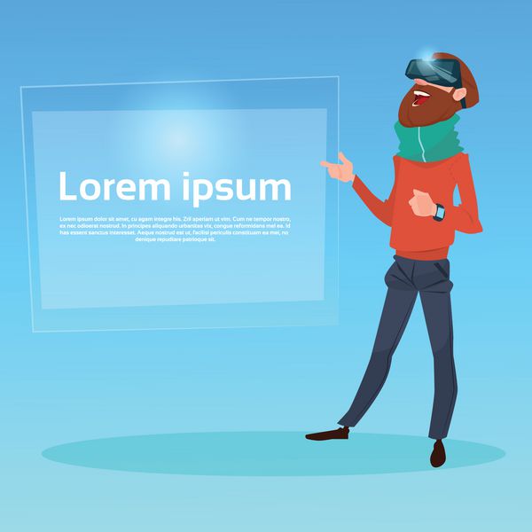 بنر عینک دیجیتال واقعیت مجازی مرد تجاری با وکتور مسطح فضای کپی